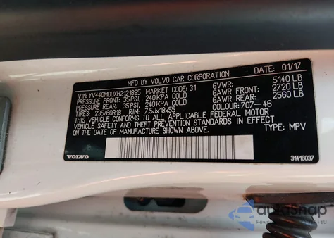 2017 Volvo Xc60 T5 Inscription z USA, uszkodzony, nr VIN YV440MDUXH2121895